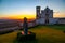 The Saint Francis Basilica in Assisi, Umbria, Italy at sunset