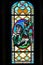 Saint George, stained glass window in the Shrine of the Our Lady Queen of Peace in Hrasno, Bosnia and Herzegovina