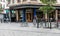 Saint Gilles, Brussels- Belgium - Facade, square, terrace with people drinking outside of the traditional Brussles