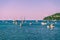 Saint- Jean -Cap - Ferrat, France.16.07.2020. Evening seascape, yachts and motor boats on the Mediterranean coast. Sport