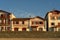 SAINT JEAN DE LUZ, FRANCE - SEPTEMBER 04, 2022: Traditional Basque houses in Jacques Thibaud walk in front of Big beach at sunset