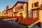 SAINT JEAN DE LUZ, FRANCE - SEPTEMBER 04, 2022: Traditional Basque houses in Jacques Thibaud walk in front of Big beach at sunset