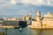 The Saint-Jean fort, the MuCEM and Villa Mediterranee buildings and Saint-Marie-Majeure cathedral under a stormy sky in Marseille