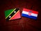 Saint Kitts and Nevis flag with Croatian flag on a tree stump is