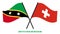 Saint Kitts & Nevis and Switzerland Flags Crossed And Waving Flat Style. Official Proportion
