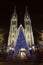 Saint Ludmila Church with christmas markets -night