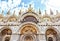 Saint Marc`s Basilica Venice, Italy. Gorgeous western facade of St Mark`s Cathedral symbol of wealth and power
