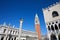 Saint Mark bell tower, National Marciana library and Doge palace in Venice