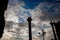 Saint Mark Lion column silhouette among clouds in Venice