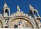 Saint Marks Basilica, Cathedral, Church Statues Mosaics Details Doge`s Palace Venice Italy.