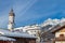 Saint Martin parish church in front of Kramer mountain in winter