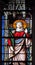 Saint martyr, stained glass window in Saint Severin church in Paris, France