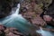 Saint Mary`s falls and rainbow in Glacier National Park