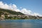 Saint Moritz town and lake in a sunny day in Switzerland