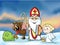 Saint Nicholas, devil and angel - vector illustration. During the Christmas season they are warning and punishing bad children an