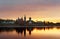 Saint Nicholas Monastery for Men in Staraya Ladoga, view from a bank of Volkhov river at sunset.