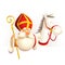 Saint Nicholas Sinterklaas with horse on board - vector illustration isolated on transparent background