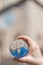 Saint Nikola Church tower reflected in a glass ball