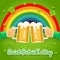 Saint Patrick Day Celebration Success and Prosperity Symbol Hands Holds Mug of Beer with Foam Icon on Stylish Background