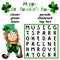 Saint Patrick Day word search puzzle for kids with leprechaun vector
