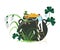Saint Patrick holiday man leprechaun with pot filled with gold