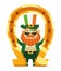 saint patrick leprechaun character with sunglasses and horseshoe golden