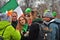 Saint Patrick`s Day celebration in Moscow. Men and women in carnival costumes