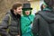 Saint Patrick`s Day celebration in Moscow. Men and women in carnival costumes