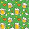 Saint Patrick`s day celebrations, 17 March, celebration themed seamless pattern made of hand drawn vector illustrations and elemen