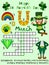 Saint Patrick's day crossword cartoon activity page vector illustration