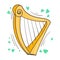 Saint Patrick's Day hand drawn graphic illustration. Celtic harp