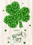 Saint Patrick`s Day invitation card, clovers background, lettering, spring holidays