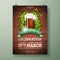 Saint Patrick`s Day Party Flyer Illustration with Fresh Dark Beer and Clover on Wood Texture Background. Vector Irish