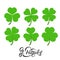 Saint Patrick`s Day. Set of irish clovers, shamrock leaves. St. Patricks Day decoration elements