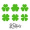 Saint Patrick`s Day. Set of irish clovers, shamrock leaves. St. Patricks Day decoration elements
