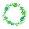 Saint Patrick wreath - trefoil leaves. Watercolor round border