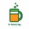 Saint Patricks day beer glass, pint mug, tankard vector icon. Orange green line art flat icon for logo, sign, button