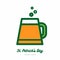 Saint Patricks day beer glass, pint mug, tankard vector icon. Orange green line art flat icon for logo, sign, button