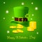 Saint Patricks Day card with leprechaun hat, lucky