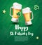 Saint Patricks Day Festive Banner with Two Glasses of Beer and Shamrock