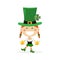 Saint Patricks day with girl in traditional dress and headgear. Ireland celebration festival irish and lucky theme. Vector