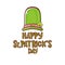 Saint Patricks Day greeting card. Irish Leprechaun green hat and greeting text isolated on white. Saint Patrick label or