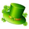 Saint Patricks Day illustration. Leprechaun hat with clover.