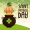 Saint patricks day leprechaun happy tossing gold pot lettering poster