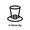 Saint Patricks day leprechaun hat vector icon. Black white line art flat icon, logo, sign, button. Minimalist Patricks