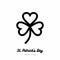 Saint Patricks day lucky clover, shamrock, trefoil vector icon. Black white line art flat icon for logo, sign, button