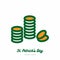 Saint Patricks day magic gold coins vector icon. Orange green line art flat icon for logo, sign, button
