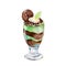Saint Patricks day mint and chocolate sweet shot-glass desert, watercolor illustration in hand-drawn style.