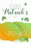 Saint Patricks Day sale banner, template for holiday or business. Abstract gradient shapes background with clovers