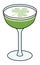 Saint Patricks Day special green cocktail in coupe glass decorated with lucky Irish shamrock clover sprinkling. Doodle